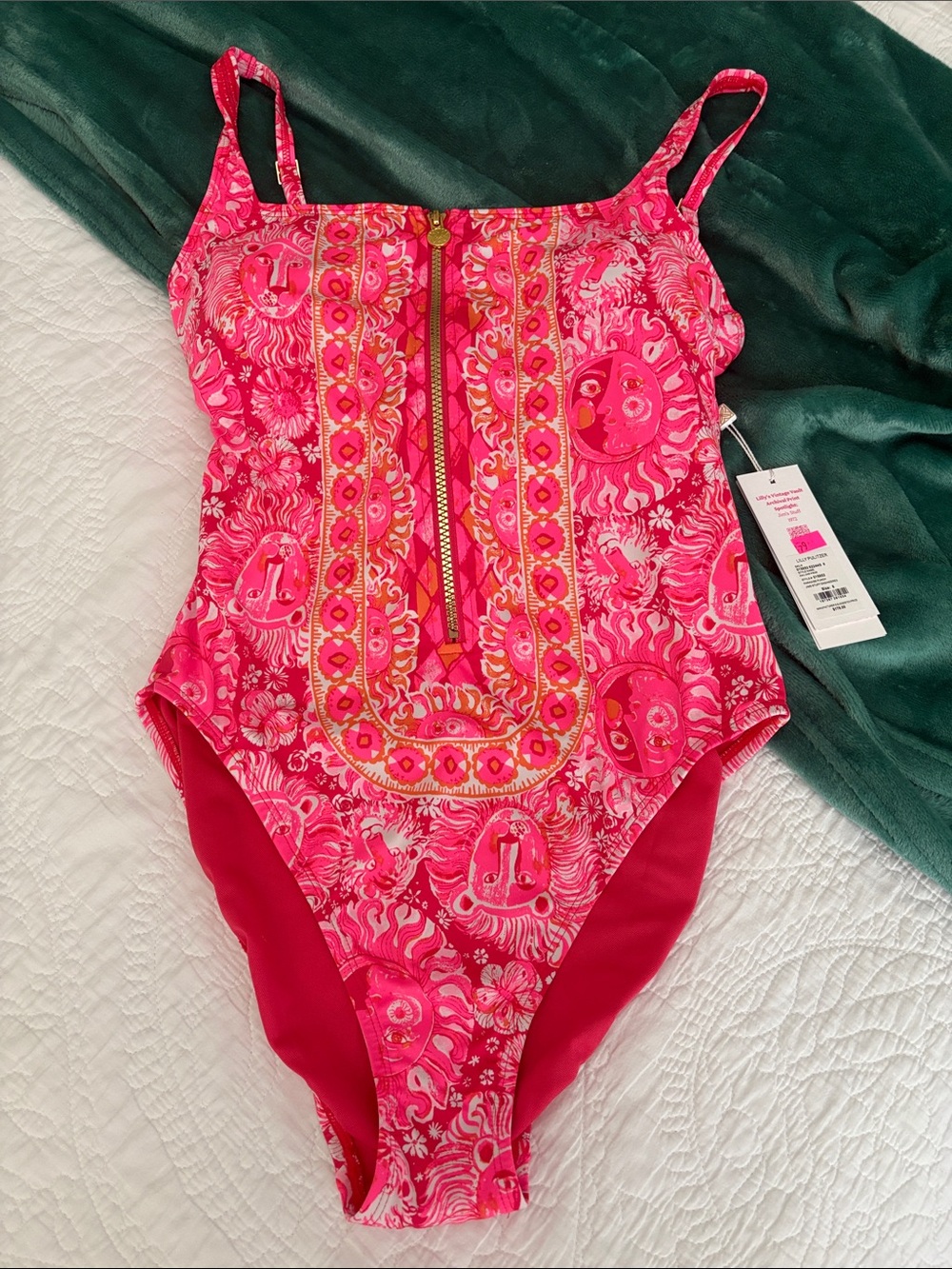 Lilly Pulitzer Hot Pink Printed One-Piece Swimsuit with Front Zip